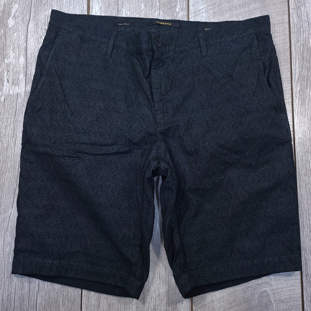 Alberto Shorts Mens 36 Black Paisley ROB-K-J Double Print Slim Fit Cotton Blend